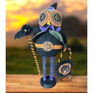 Halloween Owl Witch Black Cat Bat Standing Toy Zipper Holiday Party Decor 15.5”